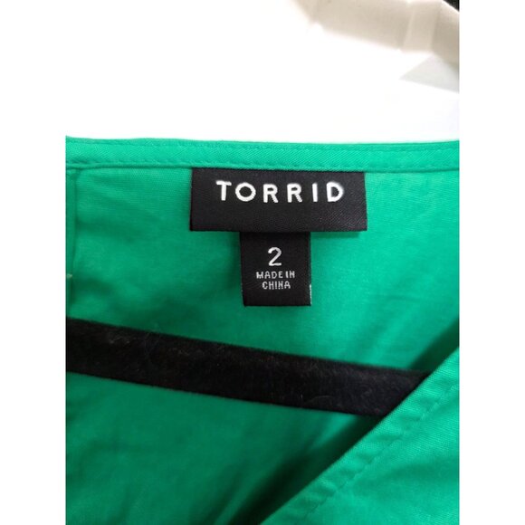 Torrid Green Midi Festival Dress Ruched Front & 3/4 Sleeves Size 2 - Picture 6 of 10